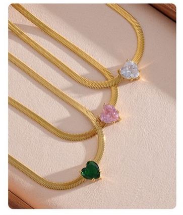 Pink Heart Zirconia Stone Snake Choker Chain