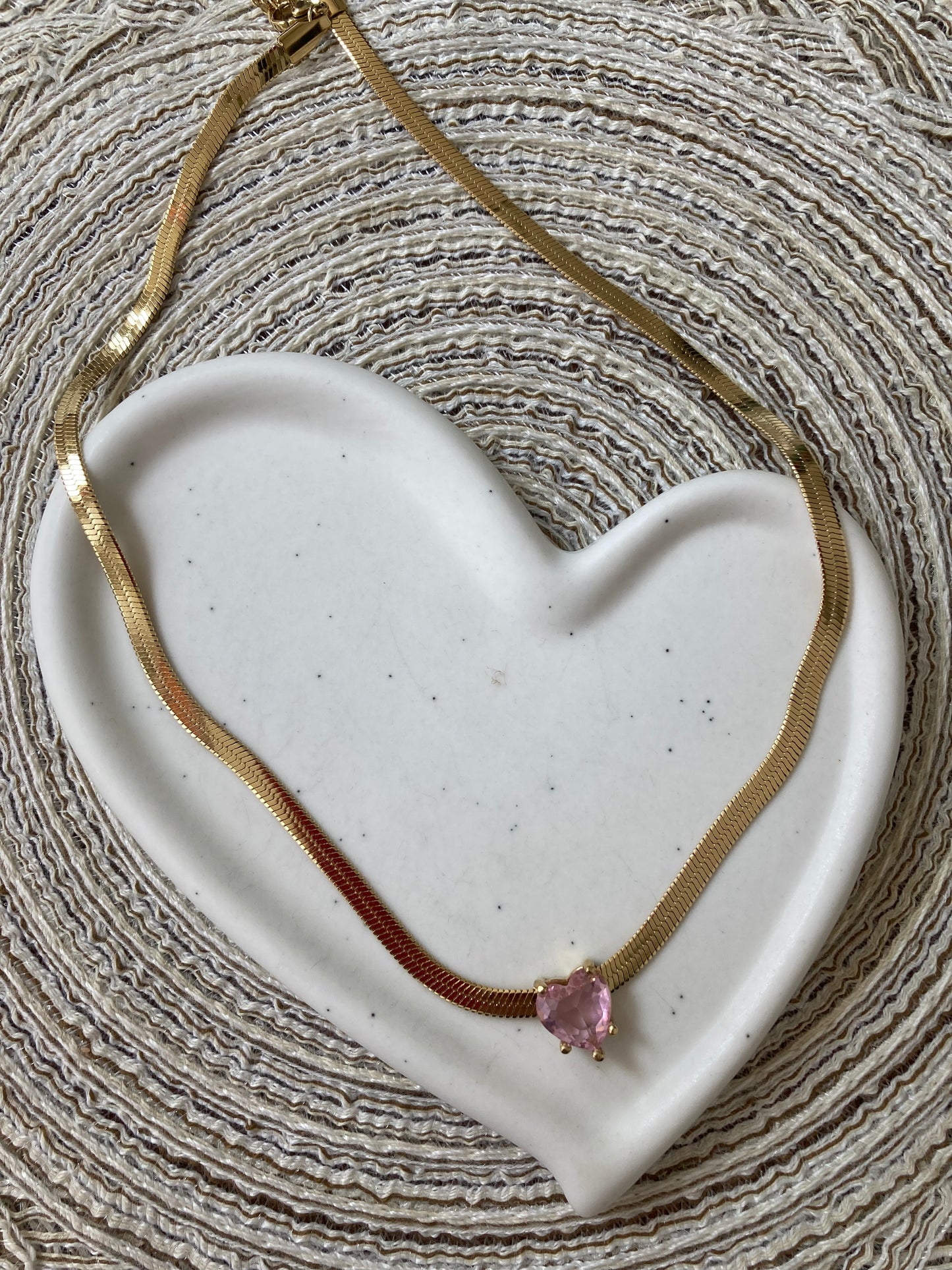 Pink Heart Zirconia Stone Snake Choker Chain